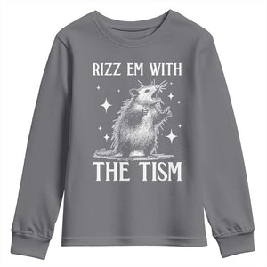 Funny Autism Opossum Youth Sweatshirt Rizz Em With The Tism Meme Autistic ASD TS10 Charcoal Print Your Wear