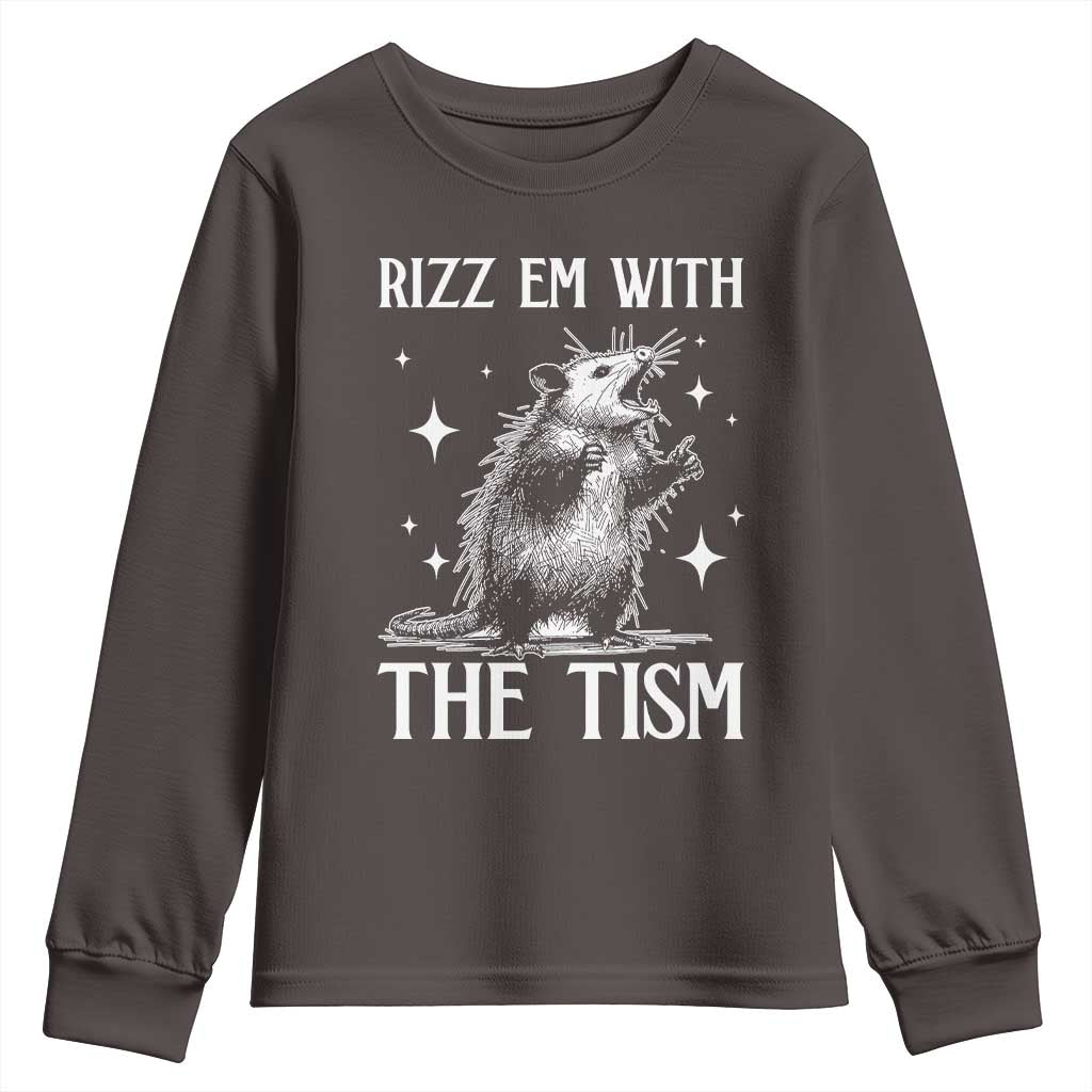 Funny Autism Opossum Youth Sweatshirt Rizz Em With The Tism Meme Autistic ASD TS10 Dark Chocolate Print Your Wear