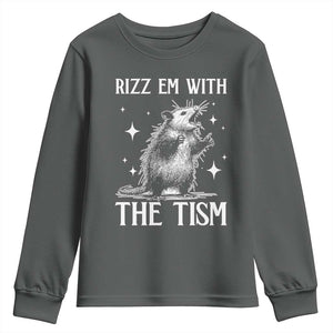 Funny Autism Opossum Youth Sweatshirt Rizz Em With The Tism Meme Autistic ASD TS10 Dark Heather Print Your Wear