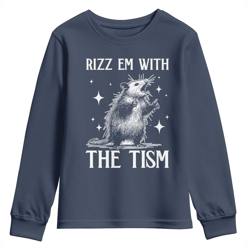 Funny Autism Opossum Youth Sweatshirt Rizz Em With The Tism Meme Autistic ASD TS10 Navy Print Your Wear