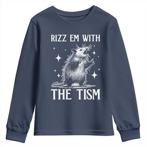 Funny Autism Opossum Youth Sweatshirt Rizz Em With The Tism Meme Autistic ASD TS10 Navy Print Your Wear