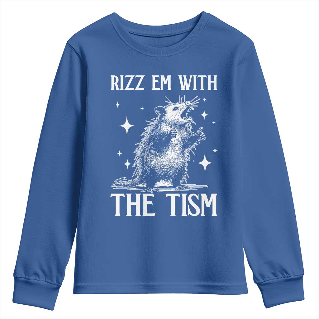 Funny Autism Opossum Youth Sweatshirt Rizz Em With The Tism Meme Autistic ASD TS10 Royal Blue Print Your Wear