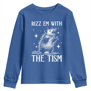 Funny Autism Opossum Youth Sweatshirt Rizz Em With The Tism Meme Autistic ASD TS10 Royal Blue Print Your Wear