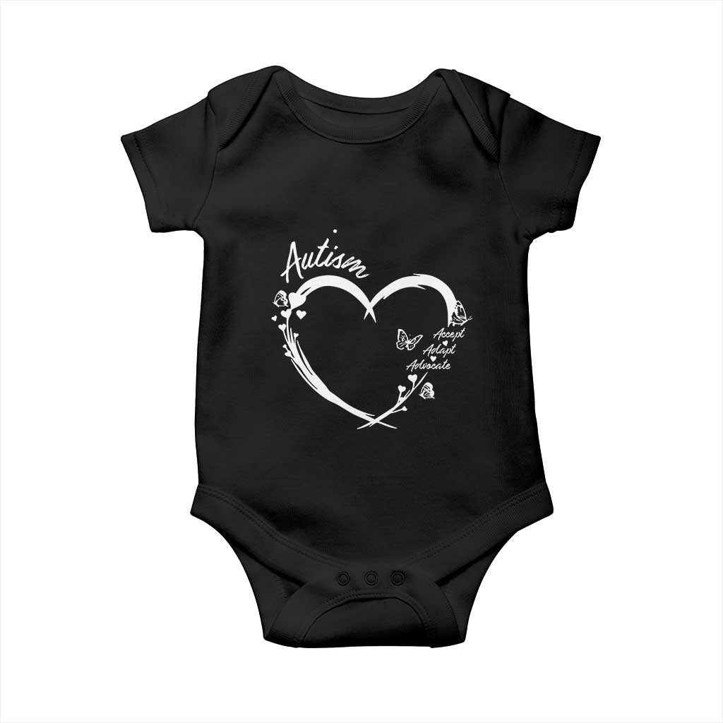 Autism Awareness Adaptation Baby Onesie Accept Adapt Advocate Love Heart TS10 Black Print Your Wear