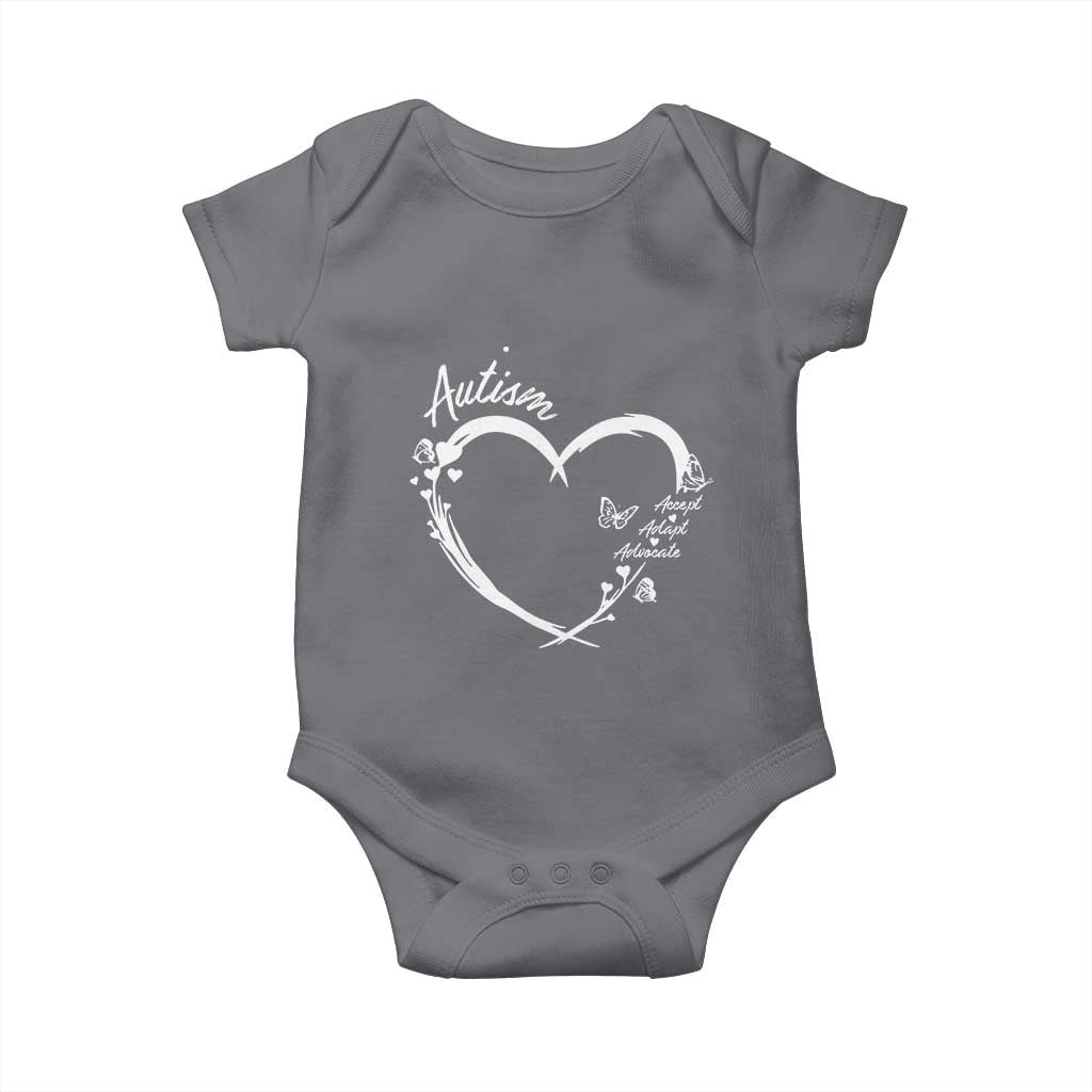 Autism Awareness Adaptation Baby Onesie Accept Adapt Advocate Love Heart TS10 Charcoal Print Your Wear