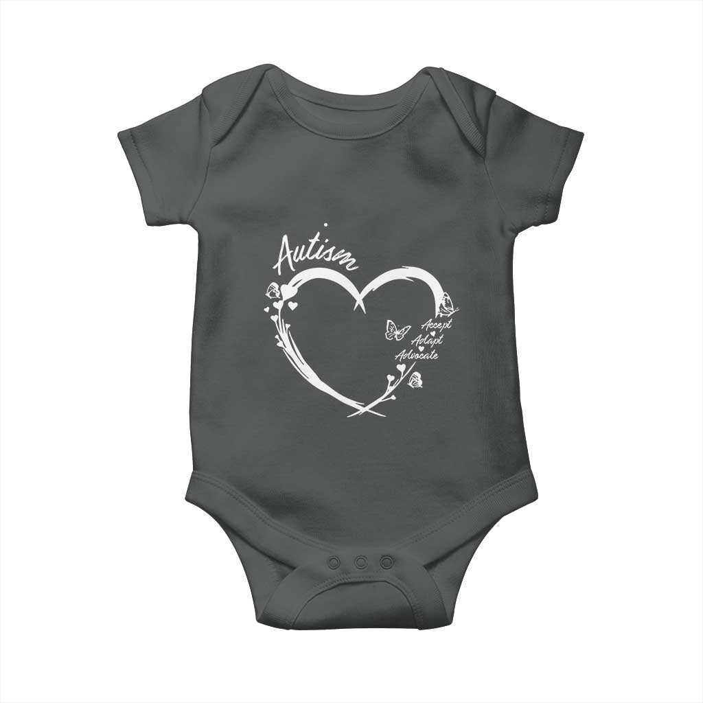 Autism Awareness Adaptation Baby Onesie Accept Adapt Advocate Love Heart TS10 Dark Heather Print Your Wear