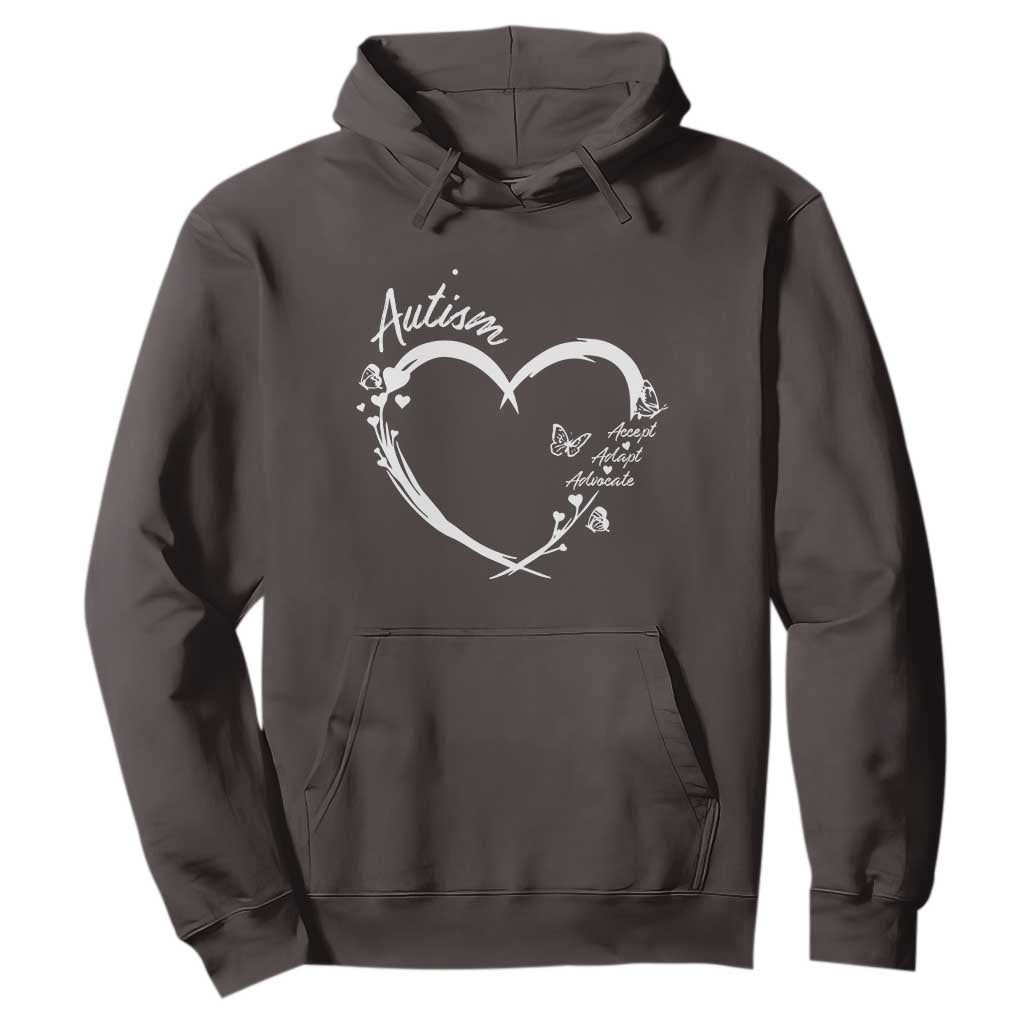 Autism Awareness Adaptation Hoodie Accept Adapt Advocate Love Heart TS10 Dark Chocolate Print Your Wear