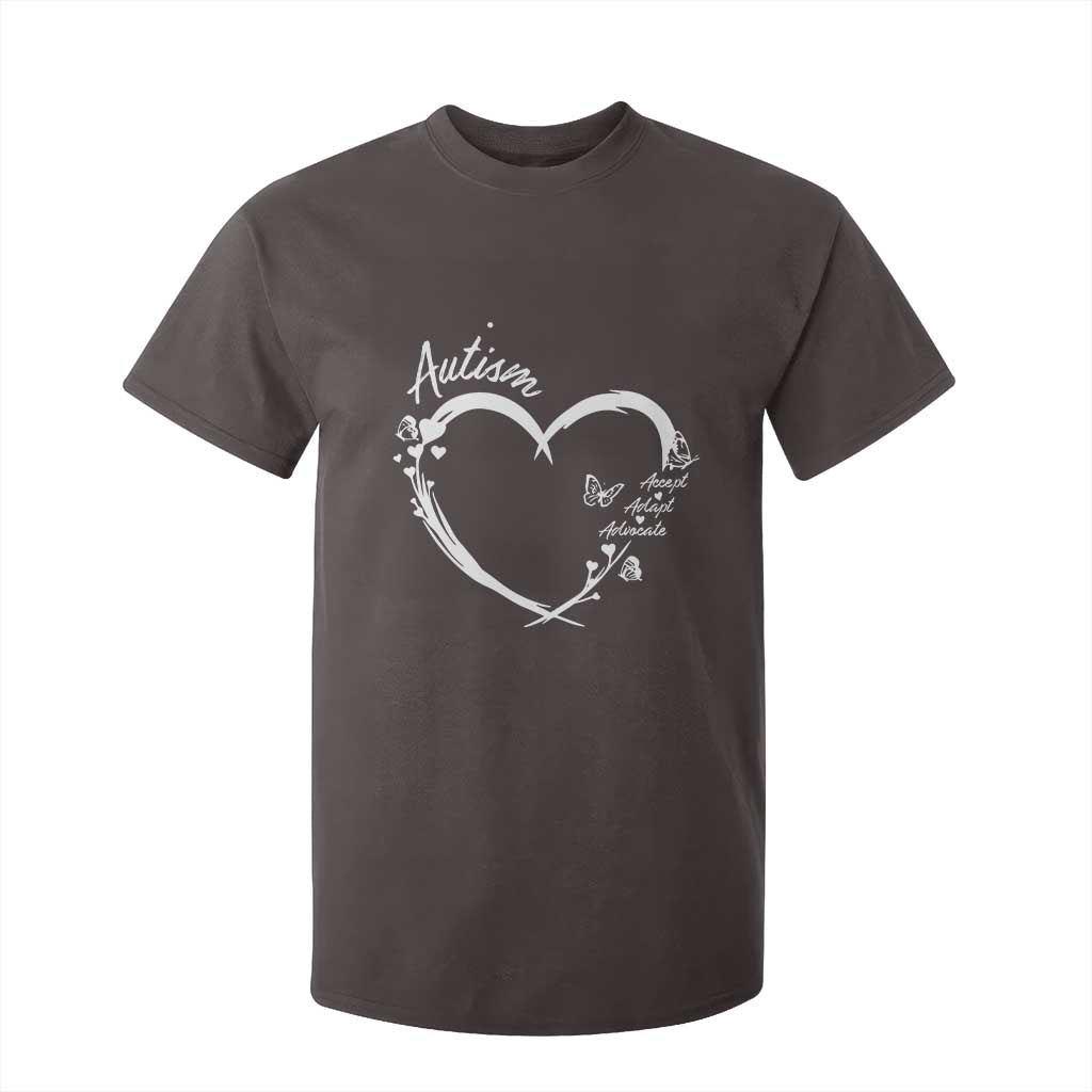 Autism Awareness Adaptation T Shirt For Kid Accept Adapt Advocate Love Heart TS10 Dark Chocolate Print Your Wear