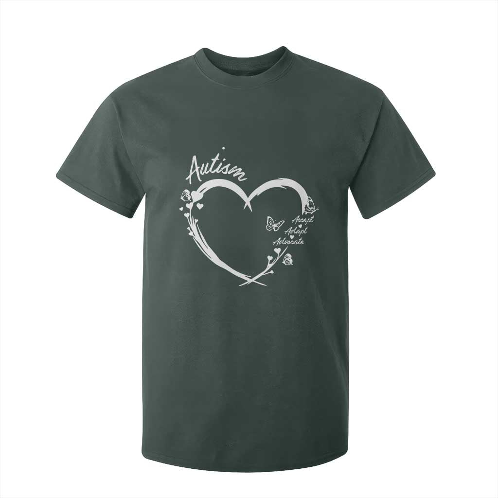 Autism Awareness Adaptation T Shirt For Kid Accept Adapt Advocate Love Heart TS10 Dark Forest Green Print Your Wear
