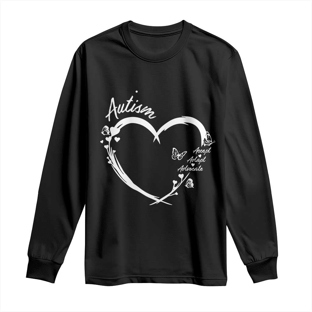 Autism Awareness Adaptation Long Sleeve Shirt Accept Adapt Advocate Love Heart TS10 Black Print Your Wear