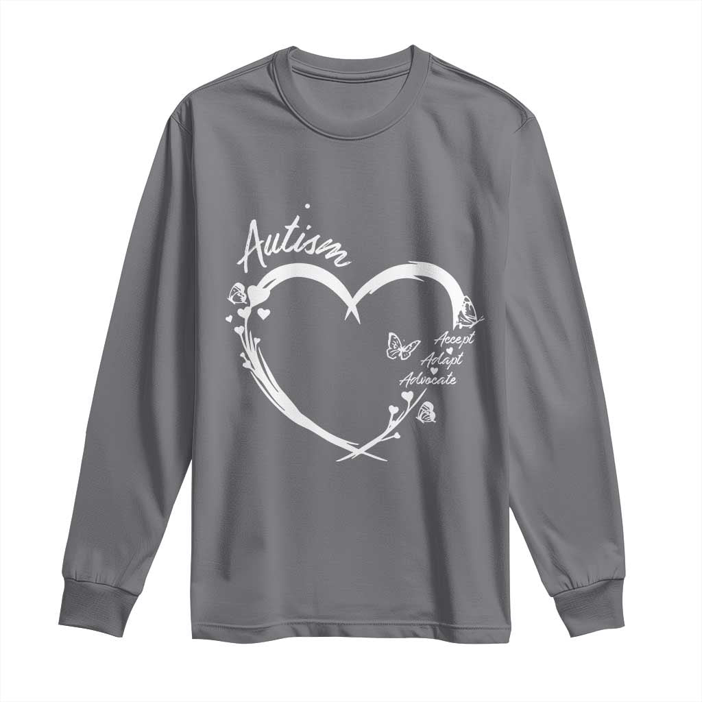 Autism Awareness Adaptation Long Sleeve Shirt Accept Adapt Advocate Love Heart TS10 Charcoal Print Your Wear