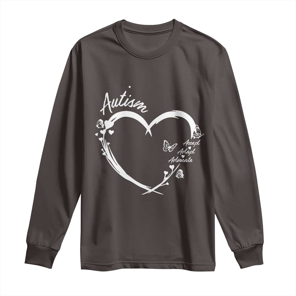 Autism Awareness Adaptation Long Sleeve Shirt Accept Adapt Advocate Love Heart TS10 Dark Chocolate Print Your Wear