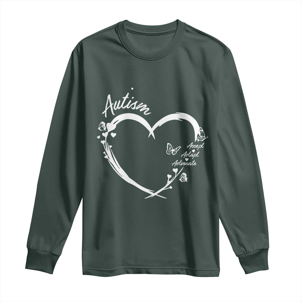 Autism Awareness Adaptation Long Sleeve Shirt Accept Adapt Advocate Love Heart TS10 Dark Forest Green Print Your Wear