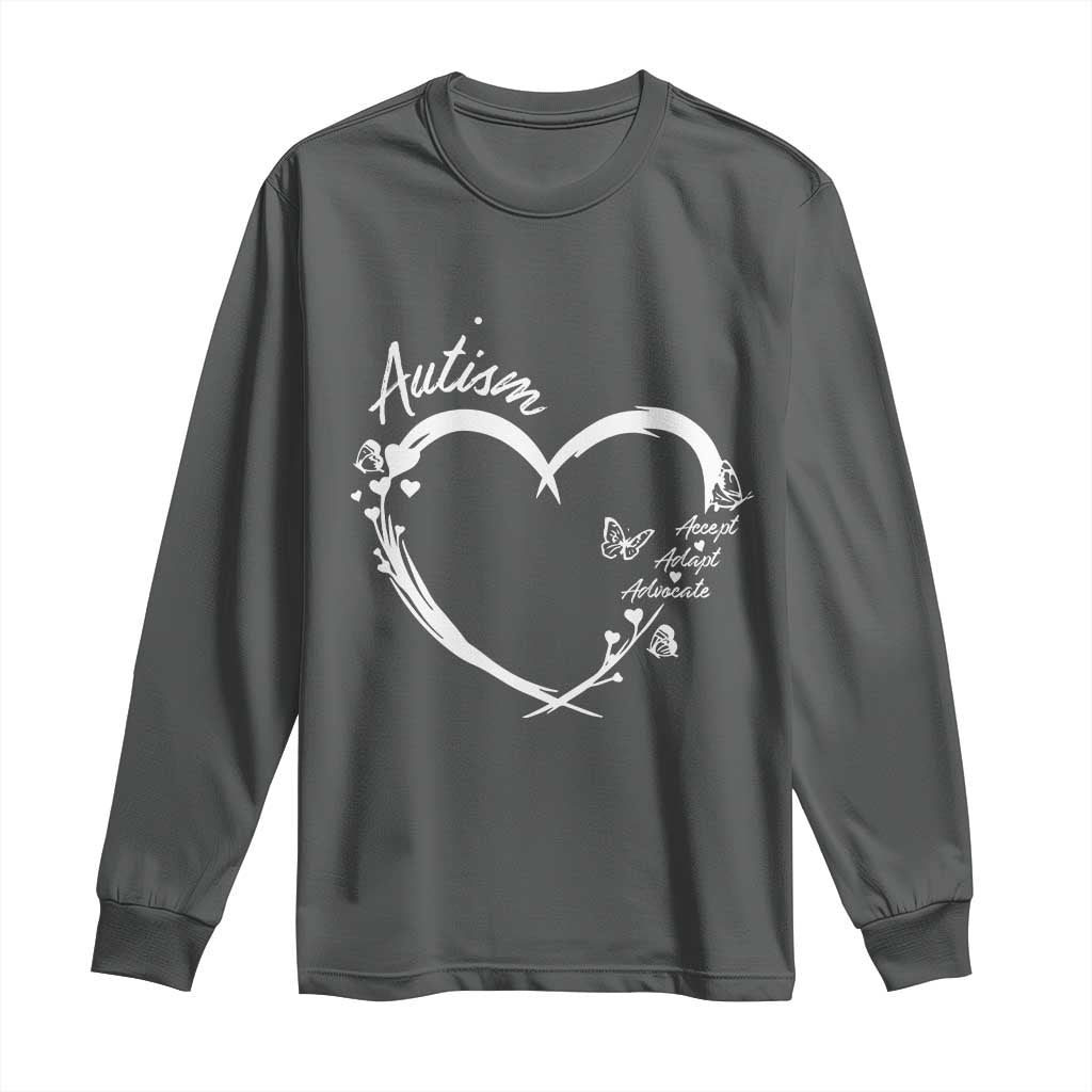 Autism Awareness Adaptation Long Sleeve Shirt Accept Adapt Advocate Love Heart TS10 Dark Heather Print Your Wear