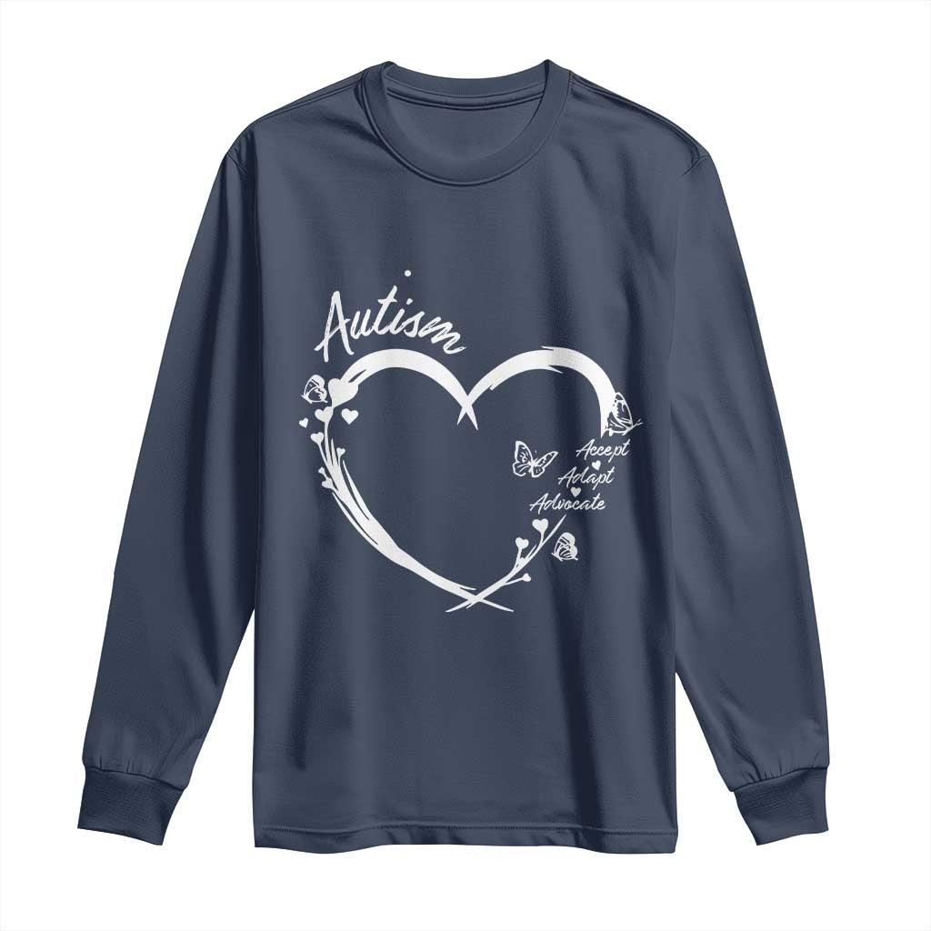 Autism Awareness Adaptation Long Sleeve Shirt Accept Adapt Advocate Love Heart TS10 Navy Print Your Wear
