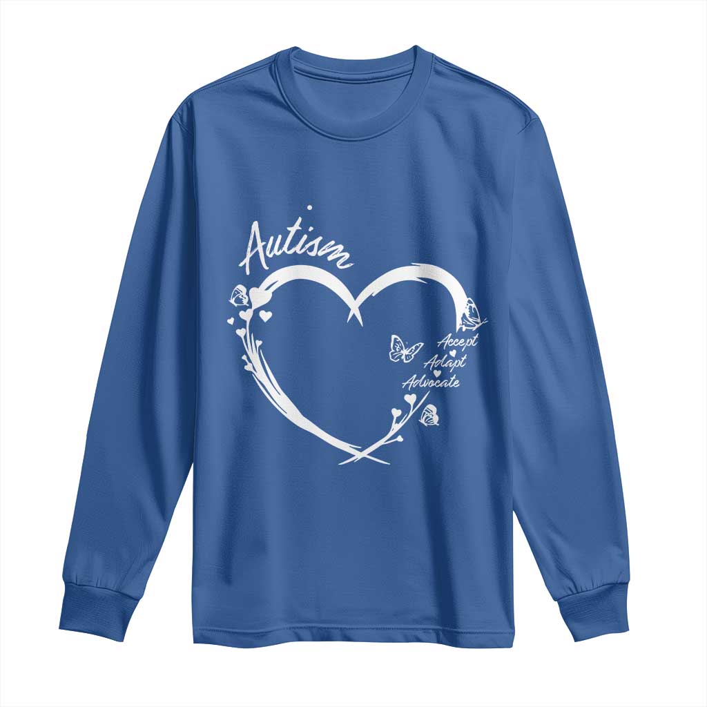 Autism Awareness Adaptation Long Sleeve Shirt Accept Adapt Advocate Love Heart TS10 Royal Blue Print Your Wear