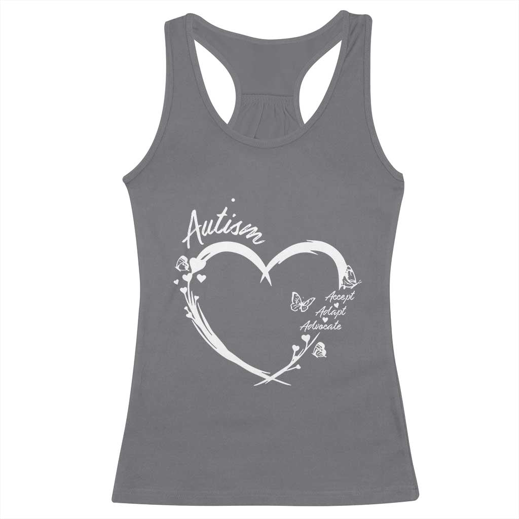 Autism Awareness Adaptation Racerback Tank Top Accept Adapt Advocate Love Heart TS10 Charcoal Print Your Wear