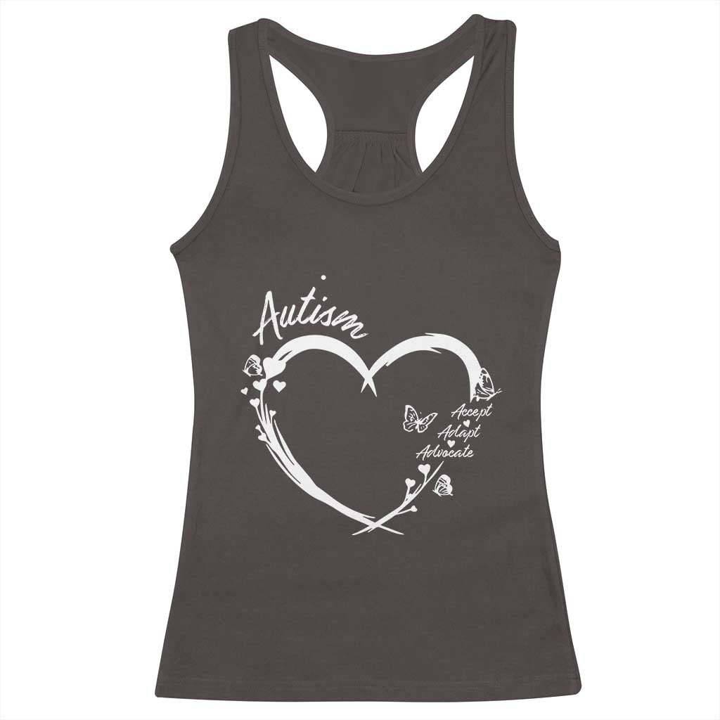Autism Awareness Adaptation Racerback Tank Top Accept Adapt Advocate Love Heart TS10 Dark Chocolate Print Your Wear