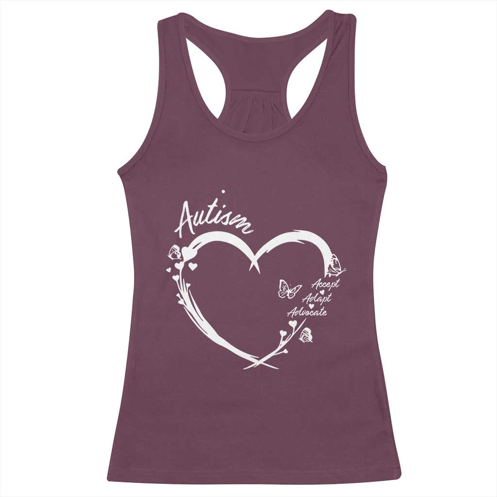 Autism Awareness Adaptation Racerback Tank Top Accept Adapt Advocate Love Heart TS10 Maroon Print Your Wear
