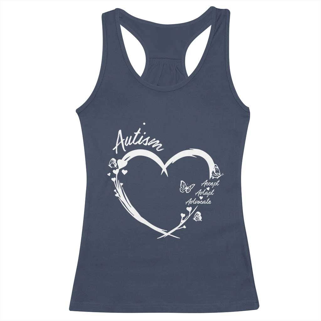 Autism Awareness Adaptation Racerback Tank Top Accept Adapt Advocate Love Heart TS10 Navy Print Your Wear