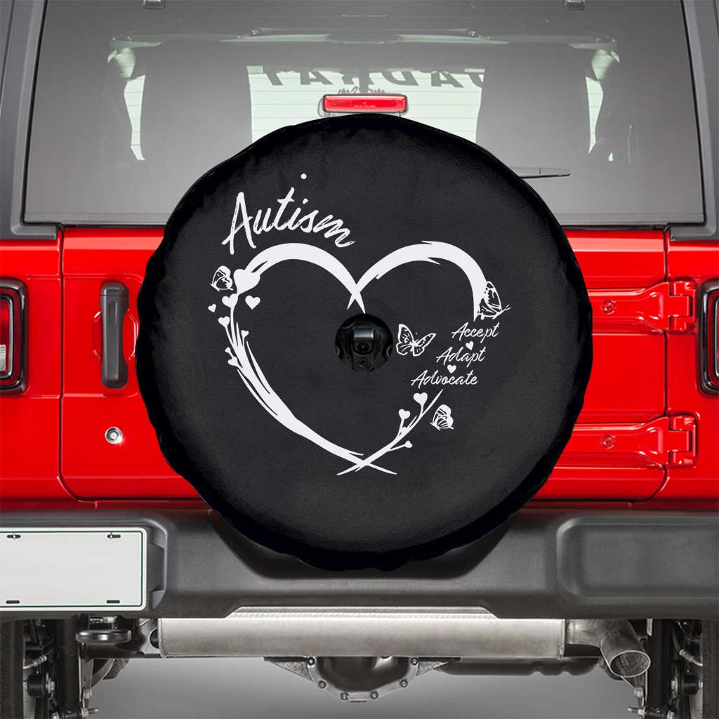 Autism Awareness Adaptation Spare Tire Cover Accept Adapt Advocate Love Heart TS10 Black Print Your Wear