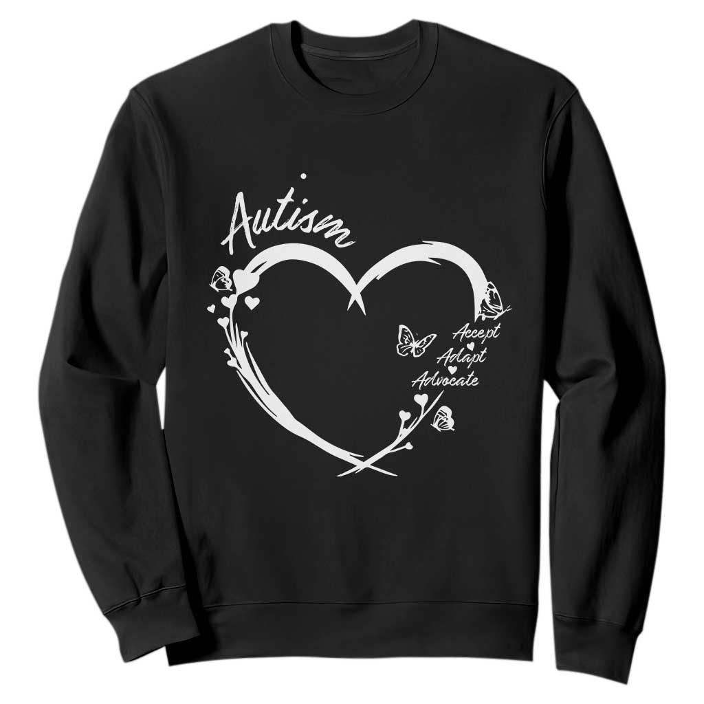 Autism Awareness Adaptation Sweatshirt Accept Adapt Advocate Love Heart TS10 Black Print Your Wear