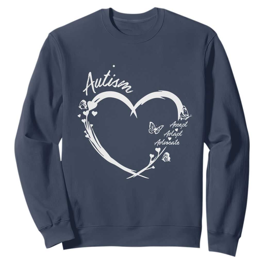 Autism Awareness Adaptation Sweatshirt Accept Adapt Advocate Love Heart TS10 Navy Print Your Wear
