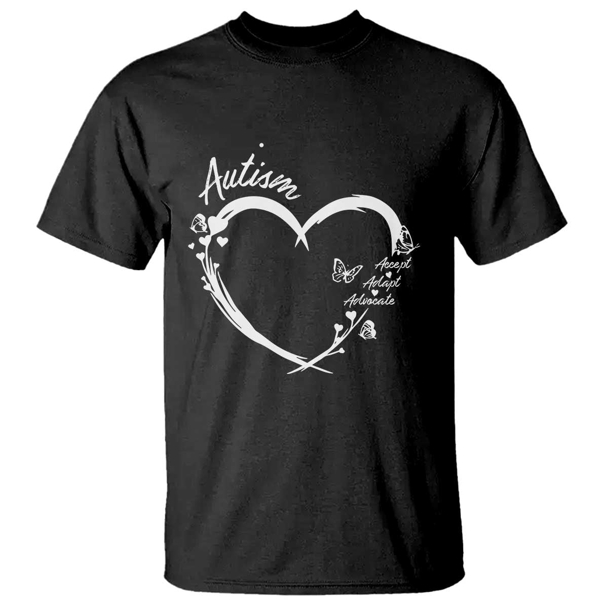 Autism Awareness Adaptation T Shirt Accept Adapt Advocate Love Heart TS10 Black Print Your Wear