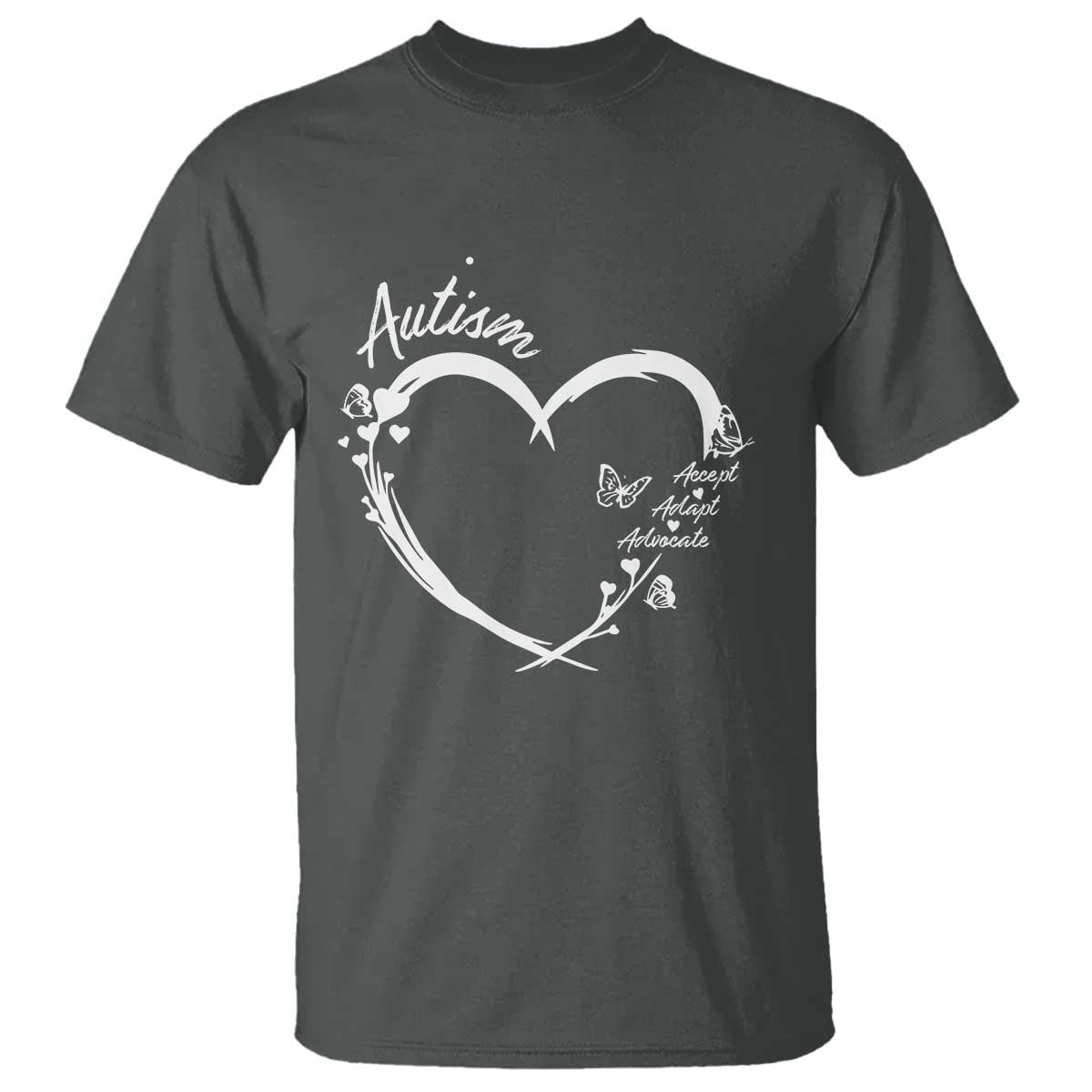 Autism Awareness Adaptation T Shirt Accept Adapt Advocate Love Heart TS10 Dark Heather Print Your Wear
