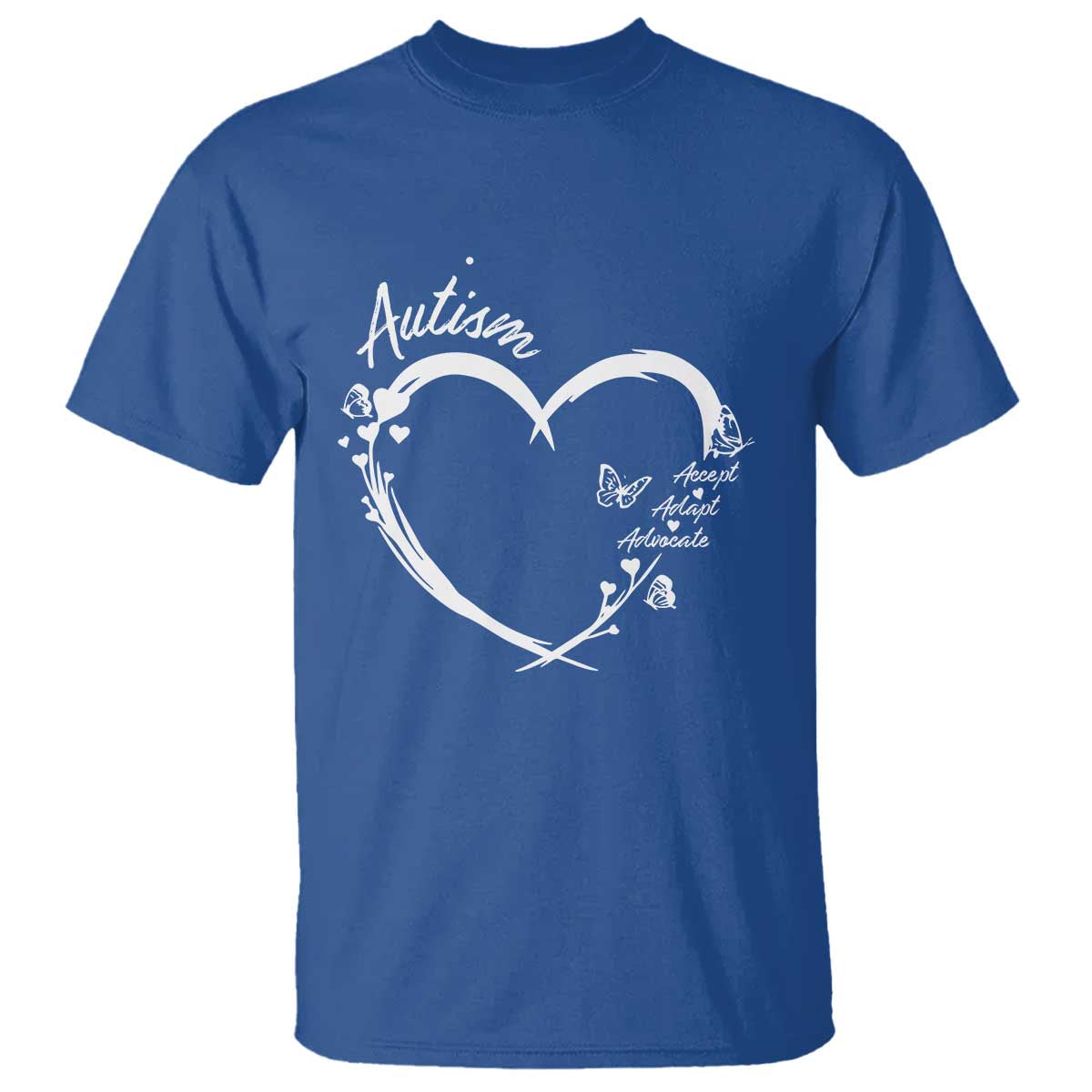 Autism Awareness Adaptation T Shirt Accept Adapt Advocate Love Heart TS10 Royal Blue Print Your Wear