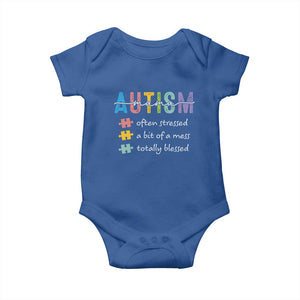 Blessed Autism Mama Baby Onesie Often Stressed A Bit of A Mess Totally Blessed TS10 Royal Blue Print Your Wear