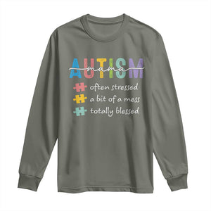 Blessed Autism Mama Long Sleeve Shirt Often Stressed A Bit of A Mess Totally Blessed TS10 Military Green Print Your Wear
