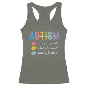 Blessed Autism Mama Racerback Tank Top Often Stressed A Bit of A Mess Totally Blessed TS10 Military Green Print Your Wear