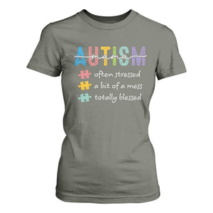Blessed Autism Mama T Shirt For Women Often Stressed A Bit of A Mess Totally Blessed TS10 Military Green Print Your Wear