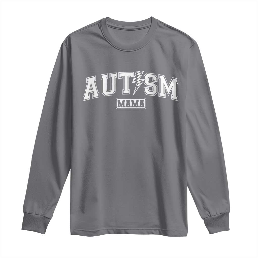 Autism Mama Lightning Bolt Checkered Long Sleeve Shirt Autistic Mom Blessed TS10 Charcoal Print Your Wear