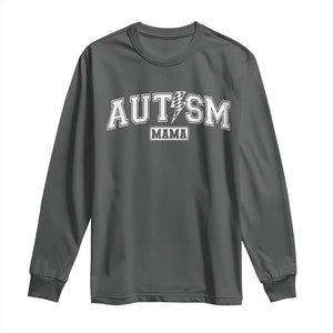 Autism Mama Lightning Bolt Checkered Long Sleeve Shirt Autistic Mom Blessed TS10 Dark Heather Print Your Wear
