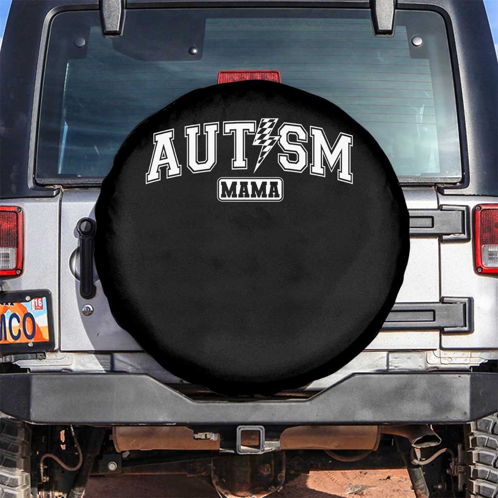 Autism Mama Lightning Bolt Checkered Spare Tire Cover Autistic Mom Blessed TS10 No hole Black Print Your Wear