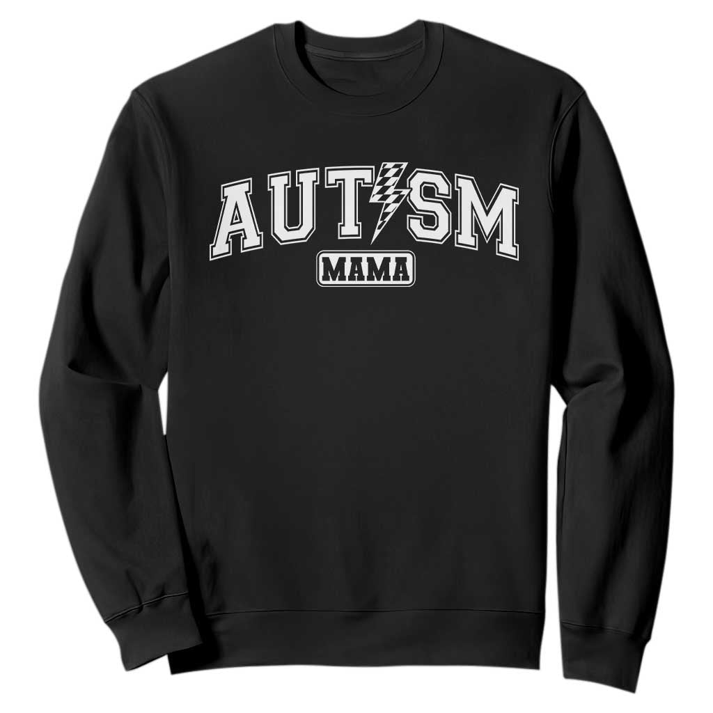 Autism Mama Lightning Bolt Checkered Sweatshirt Autistic Mom Blessed TS10 Black Print Your Wear