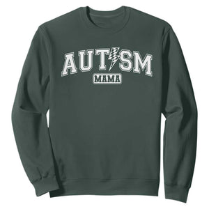 Autism Mama Lightning Bolt Checkered Sweatshirt Autistic Mom Blessed TS10 Dark Forest Green Print Your Wear