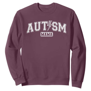 Autism Mama Lightning Bolt Checkered Sweatshirt Autistic Mom Blessed TS10 Maroon Print Your Wear