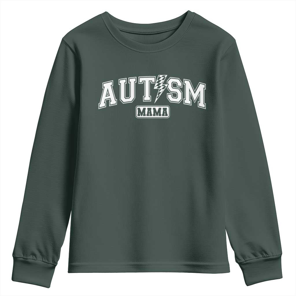 Autism Mama Lightning Bolt Checkered Youth Sweatshirt Autistic Mom Blessed TS10 Dark Forest Green Print Your Wear