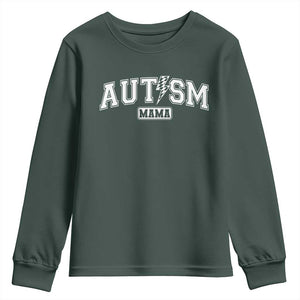Autism Mama Lightning Bolt Checkered Youth Sweatshirt Autistic Mom Blessed TS10 Dark Forest Green Print Your Wear