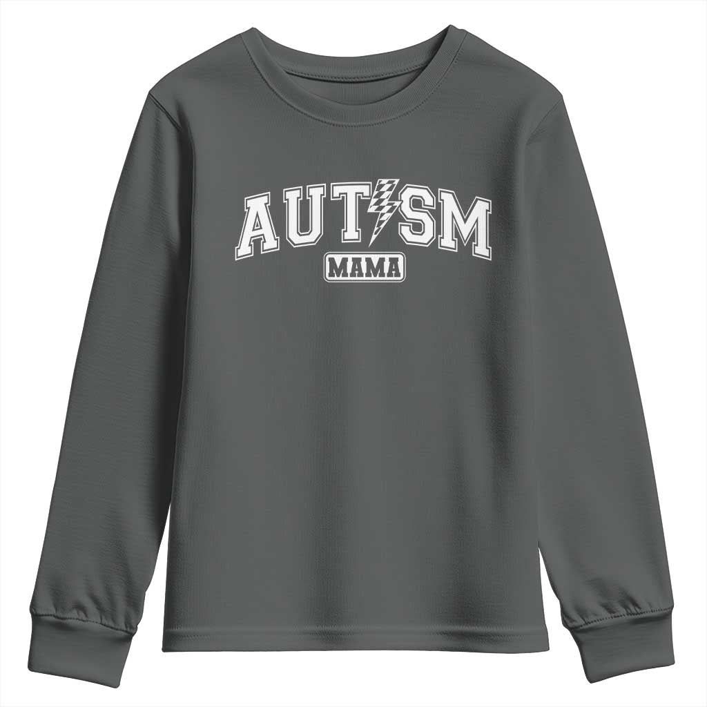 Autism Mama Lightning Bolt Checkered Youth Sweatshirt Autistic Mom Blessed TS10 Dark Heather Print Your Wear
