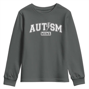 Autism Mama Lightning Bolt Checkered Youth Sweatshirt Autistic Mom Blessed TS10 Dark Heather Print Your Wear