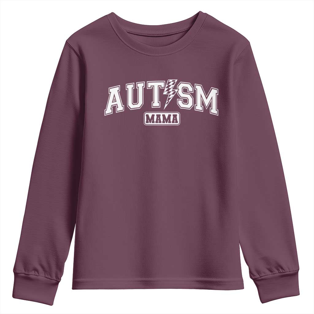 Autism Mama Lightning Bolt Checkered Youth Sweatshirt Autistic Mom Blessed TS10 Maroon Print Your Wear