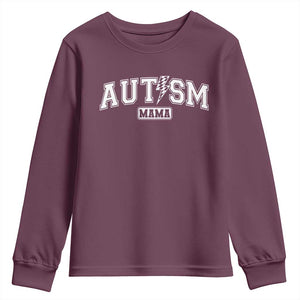 Autism Mama Lightning Bolt Checkered Youth Sweatshirt Autistic Mom Blessed TS10 Maroon Print Your Wear