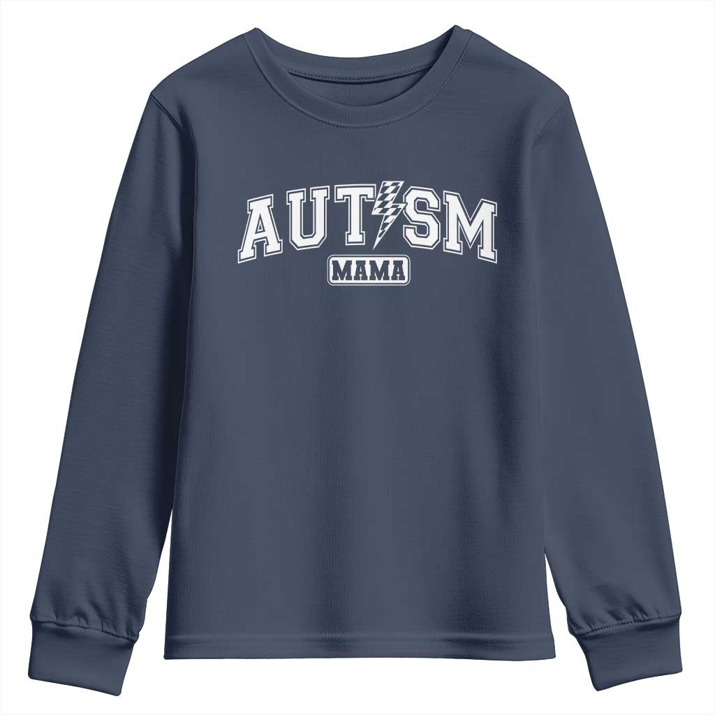 Autism Mama Lightning Bolt Checkered Youth Sweatshirt Autistic Mom Blessed TS10 Navy Print Your Wear