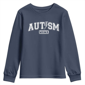 Autism Mama Lightning Bolt Checkered Youth Sweatshirt Autistic Mom Blessed TS10 Navy Print Your Wear