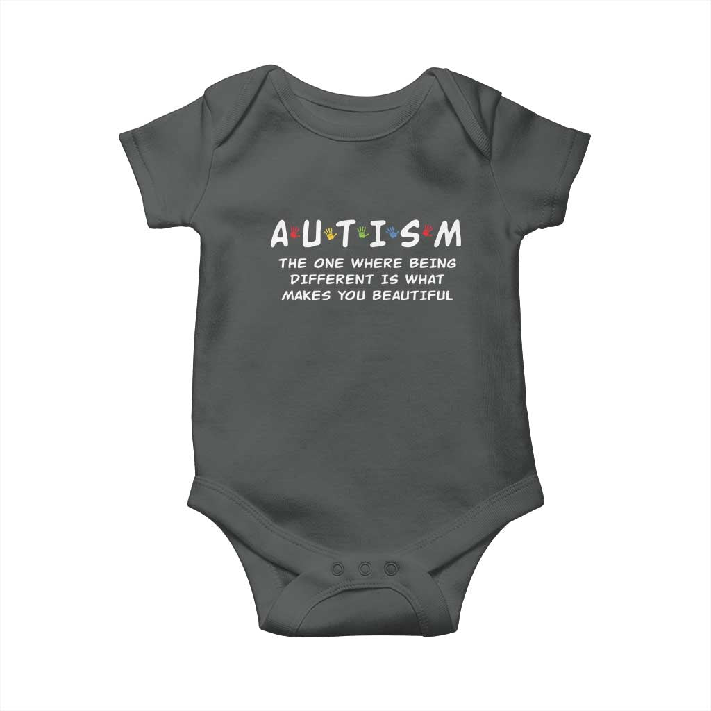 Friends Autism Baby Onesie The One Where Being Different is What Makes You Beautiful TS10 Dark Heather Print Your Wear