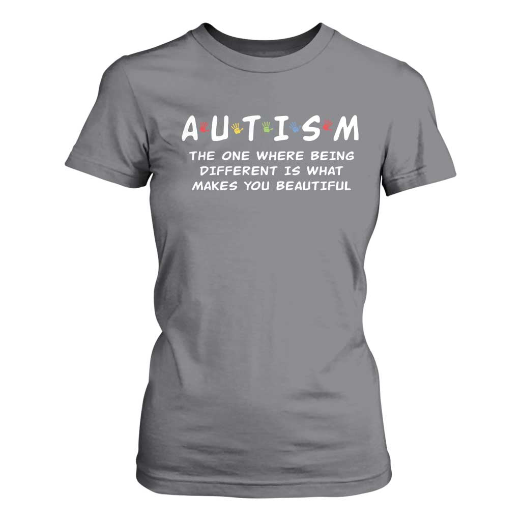 Friends Autism T Shirt For Women The One Where Being Different is What Makes You Beautiful TS10 Charcoal Print Your Wear